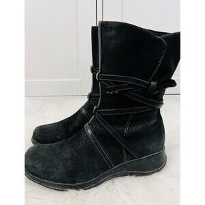 Clarks Artisan Black Suede Mid Calf Boots Wrap Straps Comfort Booties Size 8.5M